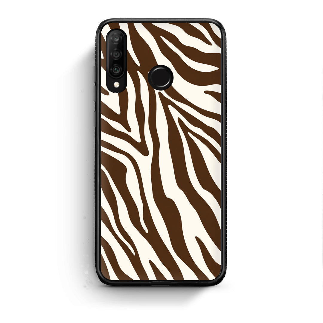Θήκη Huawei P30 Lite Brown and Cream Zebra Stripes από τη Smartfits με σχέδιο στο πίσω μέρος και μαύρο περίβλημα | Huawei P30 Lite Brown and Cream Zebra Stripes case with colorful back and black bezels