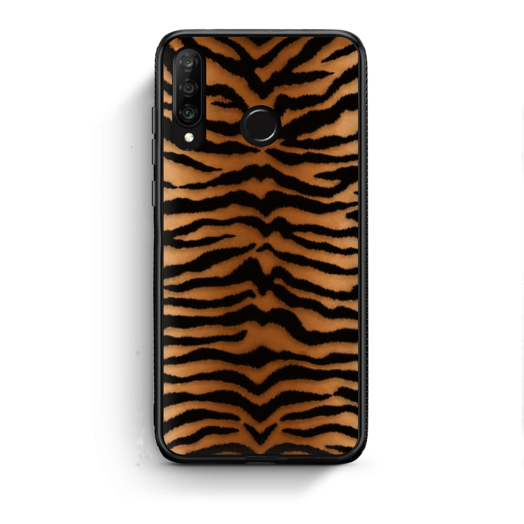 Θήκη Huawei P30 Lite Tiger Print Orange and Black από τη Smartfits με σχέδιο στο πίσω μέρος και μαύρο περίβλημα | Huawei P30 Lite Tiger Print Orange and Black case with colorful back and black bezels