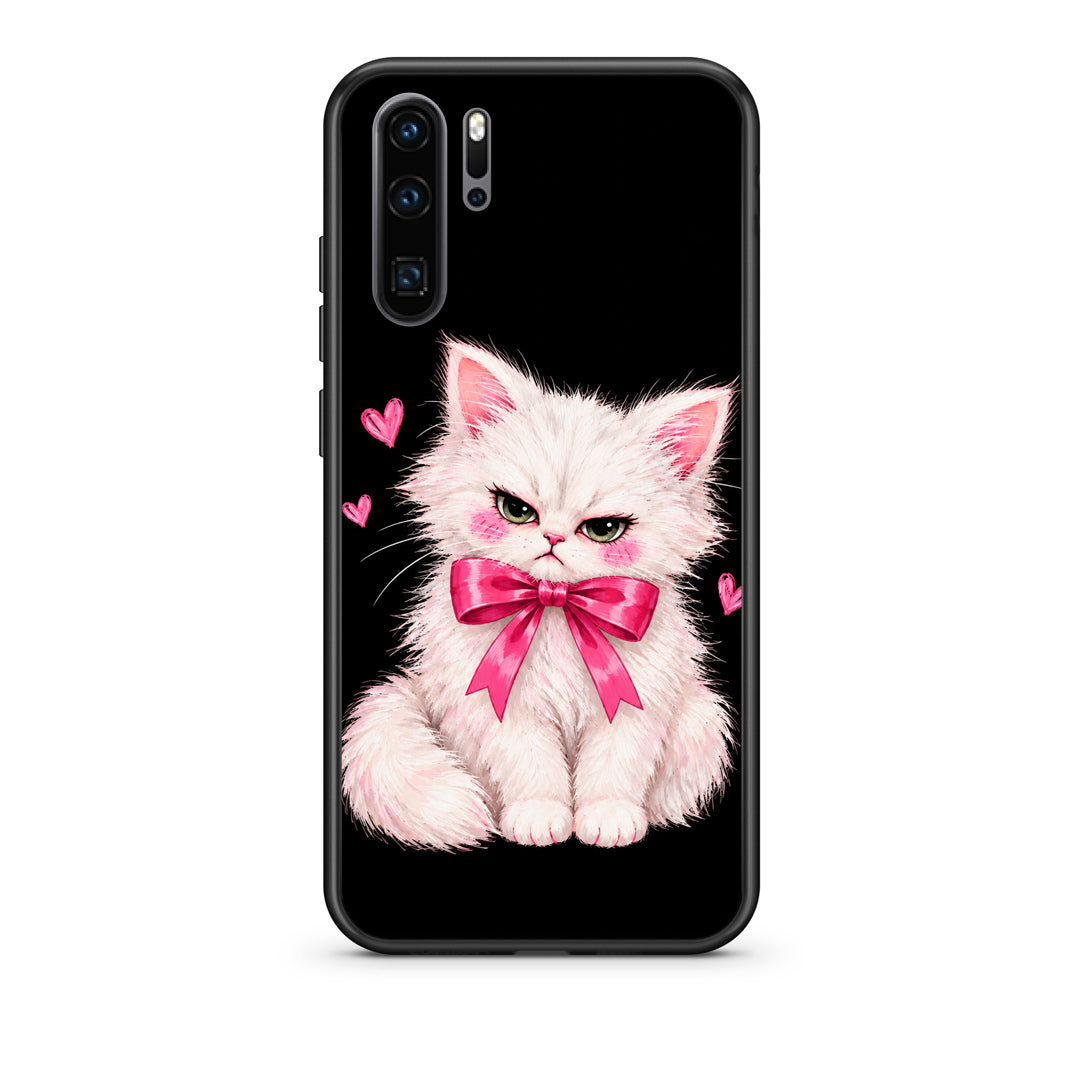 Θήκη Huawei P30 Pro Grumpy Party Kitten on Black από τη Smartfits με σχέδιο στο πίσω μέρος και μαύρο περίβλημα | Huawei P30 Pro Grumpy Party Kitten on Black case with colorful back and black bezels
