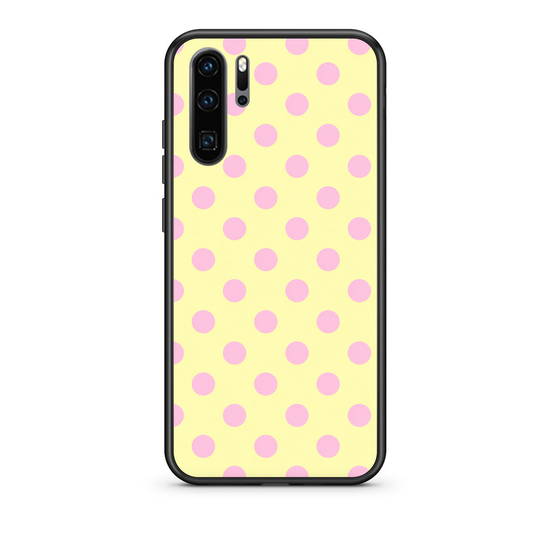 Θήκη Huawei P30 Pro Pink Polka Dots on Yellow από τη Smartfits με σχέδιο στο πίσω μέρος και μαύρο περίβλημα | Huawei P30 Pro Pink Polka Dots on Yellow case with colorful back and black bezels