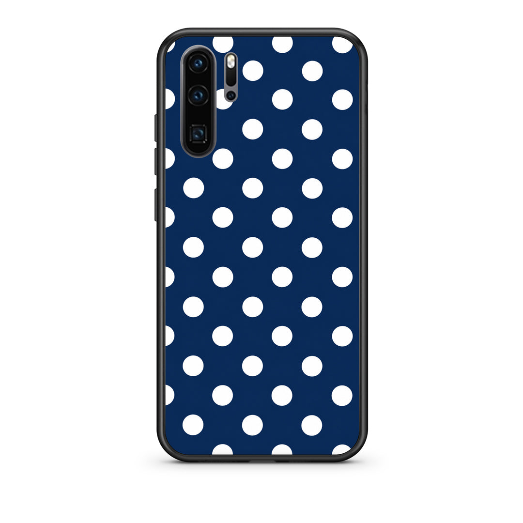 Θήκη Huawei P30 Pro White Large Polka Dots on Navy από τη Smartfits με σχέδιο στο πίσω μέρος και μαύρο περίβλημα | Huawei P30 Pro White Large Polka Dots on Navy case with colorful back and black bezels