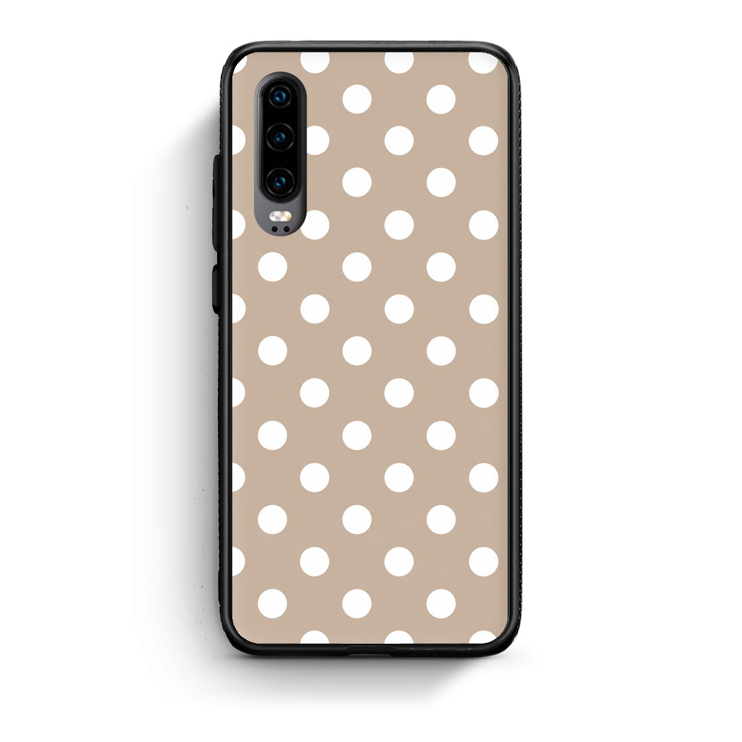 Θήκη Huawei P30 White Polka Dots on Taupe από τη Smartfits με σχέδιο στο πίσω μέρος και μαύρο περίβλημα | Huawei P30 White Polka Dots on Taupe case with colorful back and black bezels
