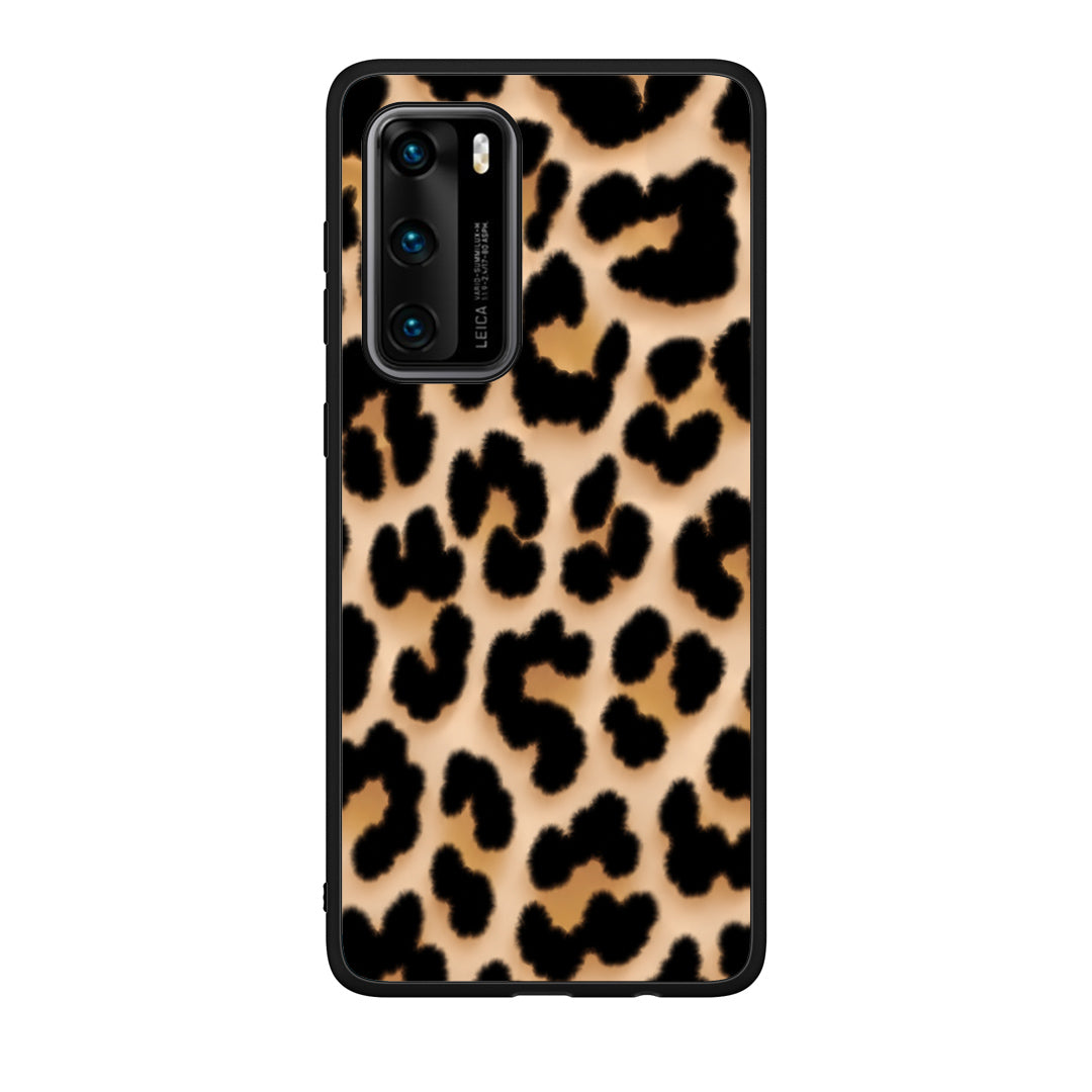 Θήκη Huawei P40 Leopard Print Tan Large από τη Smartfits με σχέδιο στο πίσω μέρος και μαύρο περίβλημα | Huawei P40 Leopard Print Tan Large case with colorful back and black bezels