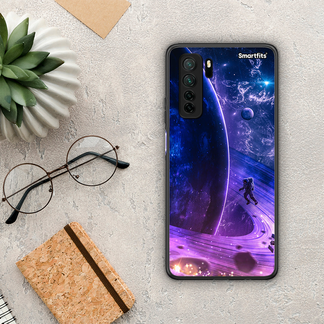 Θήκη Huawei P40 Lite 5G Lost Astronaut από τη Smartfits με σχέδιο στο πίσω μέρος και μαύρο περίβλημα | Huawei P40 Lite 5G Lost Astronaut Case with Colorful Back and Black Bezels