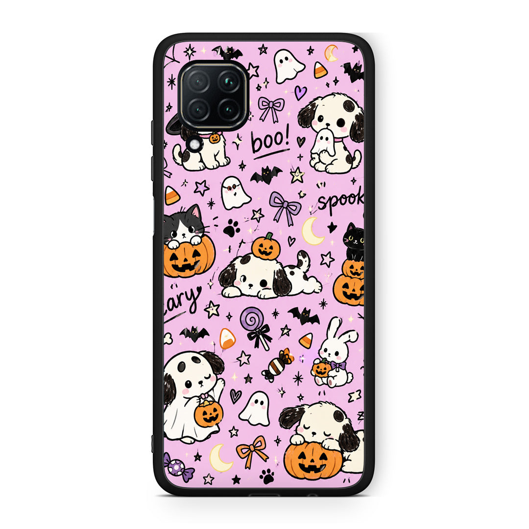 Θήκη Huawei P40 Lite Halloween Puppies and Friends on Lilac από τη Smartfits με σχέδιο στο πίσω μέρος και μαύρο περίβλημα | Huawei P40 Lite Halloween Puppies and Friends on Lilac case with colorful back and black bezels
