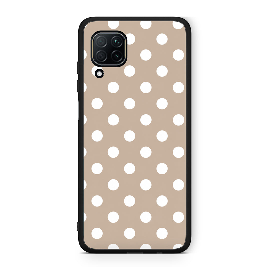 Θήκη Huawei P40 Lite White Polka Dots on Taupe από τη Smartfits με σχέδιο στο πίσω μέρος και μαύρο περίβλημα | Huawei P40 Lite White Polka Dots on Taupe case with colorful back and black bezels