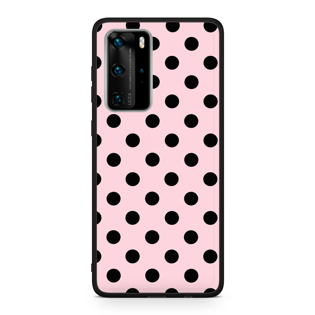 Θήκη Huawei P40 Pro Black Polka Dots on Pink από τη Smartfits με σχέδιο στο πίσω μέρος και μαύρο περίβλημα | Huawei P40 Pro Black Polka Dots on Pink case with colorful back and black bezels