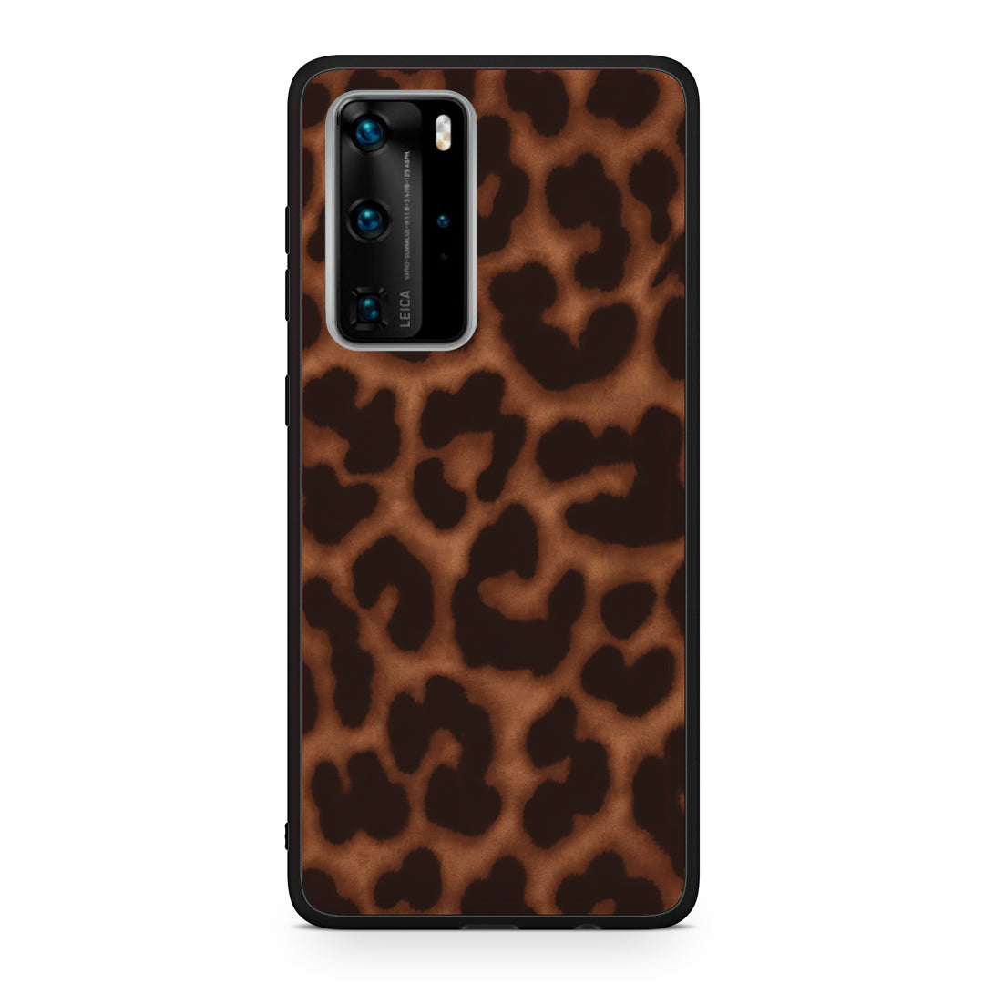 Θήκη Huawei P40 Pro Leopard Print Dark Brown από τη Smartfits με σχέδιο στο πίσω μέρος και μαύρο περίβλημα | Huawei P40 Pro Leopard Print Dark Brown case with colorful back and black bezels