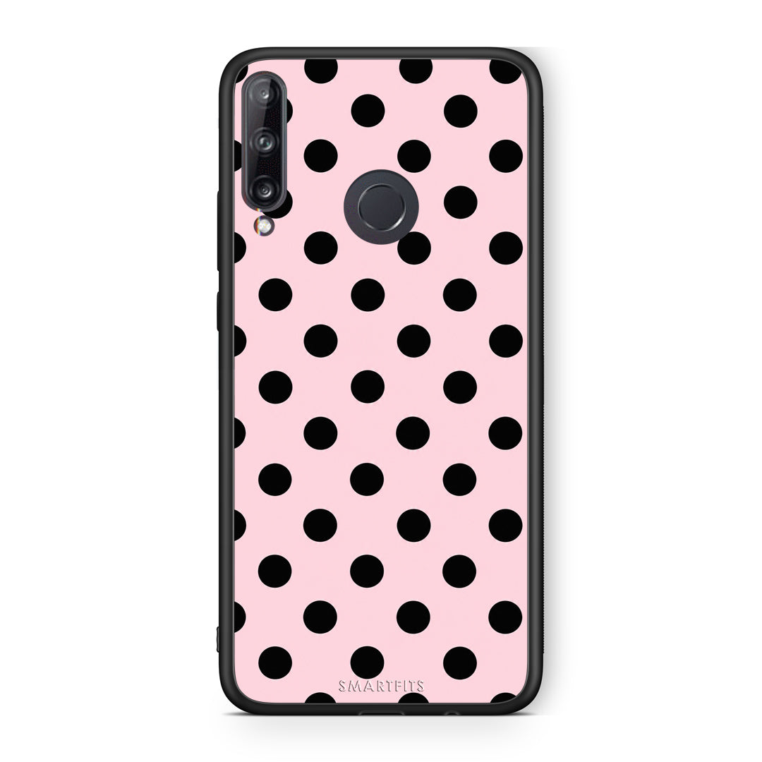 Θήκη Huawei P40 Lite E Black Polka Dots on Pink από τη Smartfits με σχέδιο στο πίσω μέρος και μαύρο περίβλημα | Huawei P40 Lite E Black Polka Dots on Pink case with colorful back and black bezels