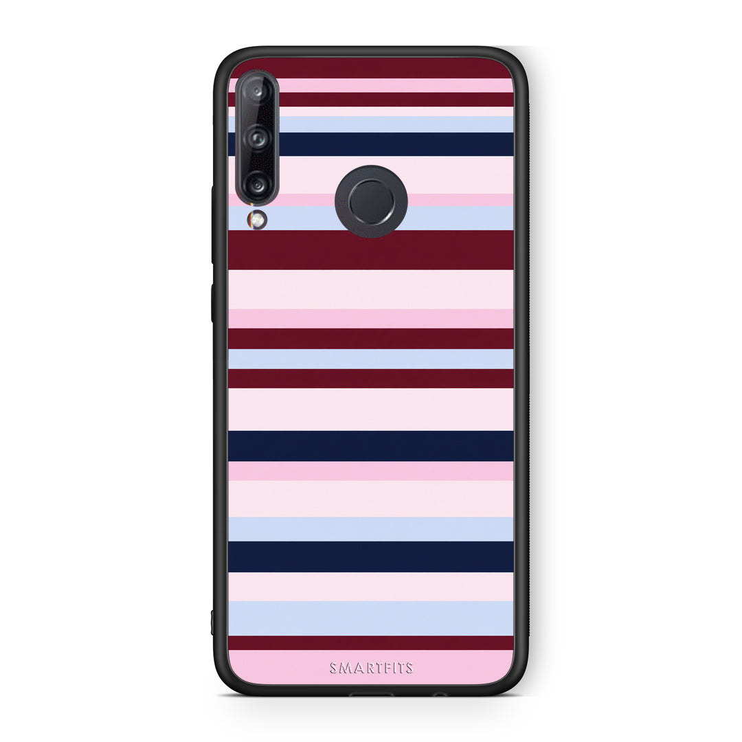 Θήκη Huawei P40 Lite E Burgundy Pink and Blue Horizontal Stripes από τη Smartfits με σχέδιο στο πίσω μέρος και μαύρο περίβλημα | Huawei P40 Lite E Burgundy Pink and Blue Horizontal Stripes case with colorful back and black bezels