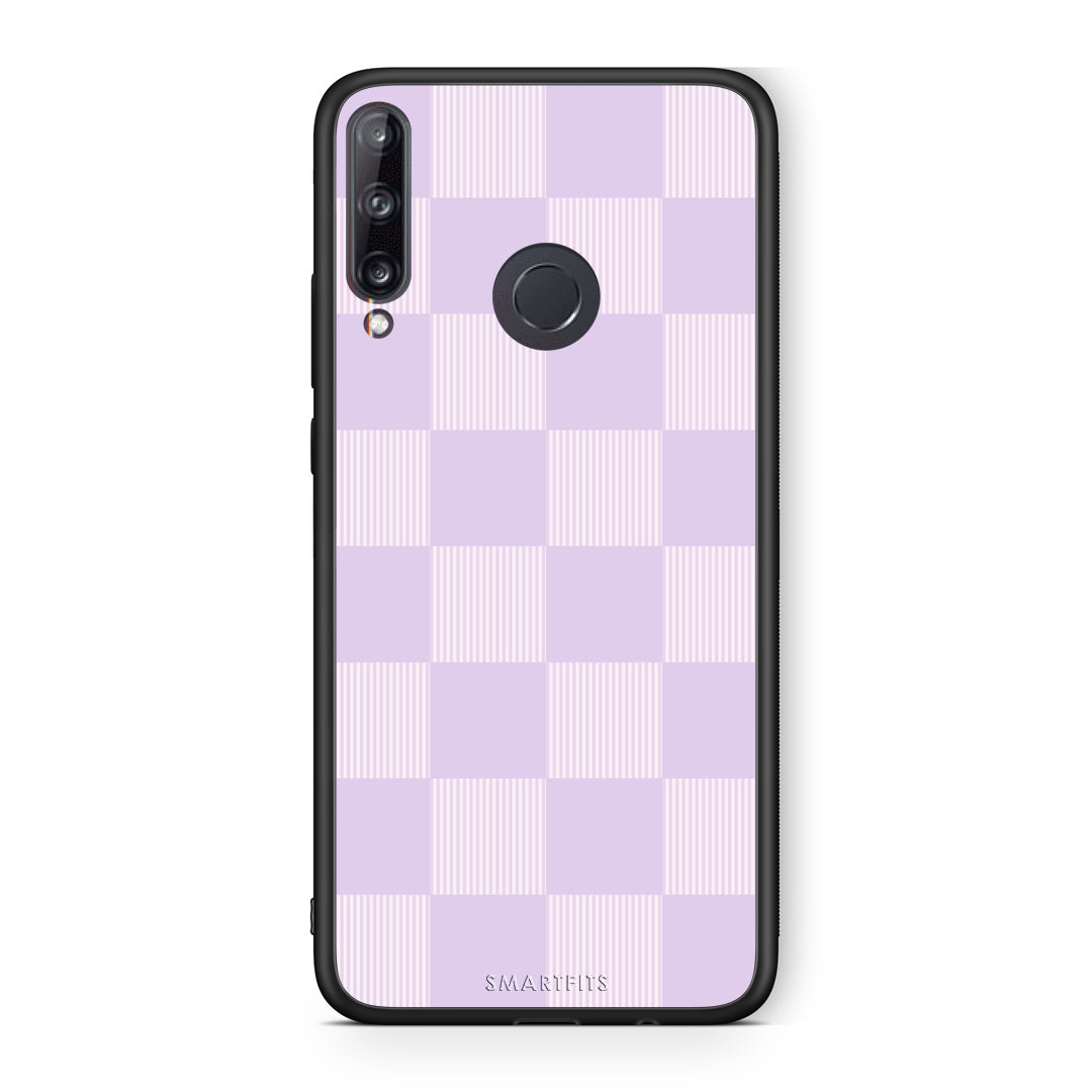 Θήκη Huawei P40 Lite E Lilac and Cream Striped Checks από τη Smartfits με σχέδιο στο πίσω μέρος και μαύρο περίβλημα | Huawei P40 Lite E Lilac and Cream Striped Checks case with colorful back and black bezels