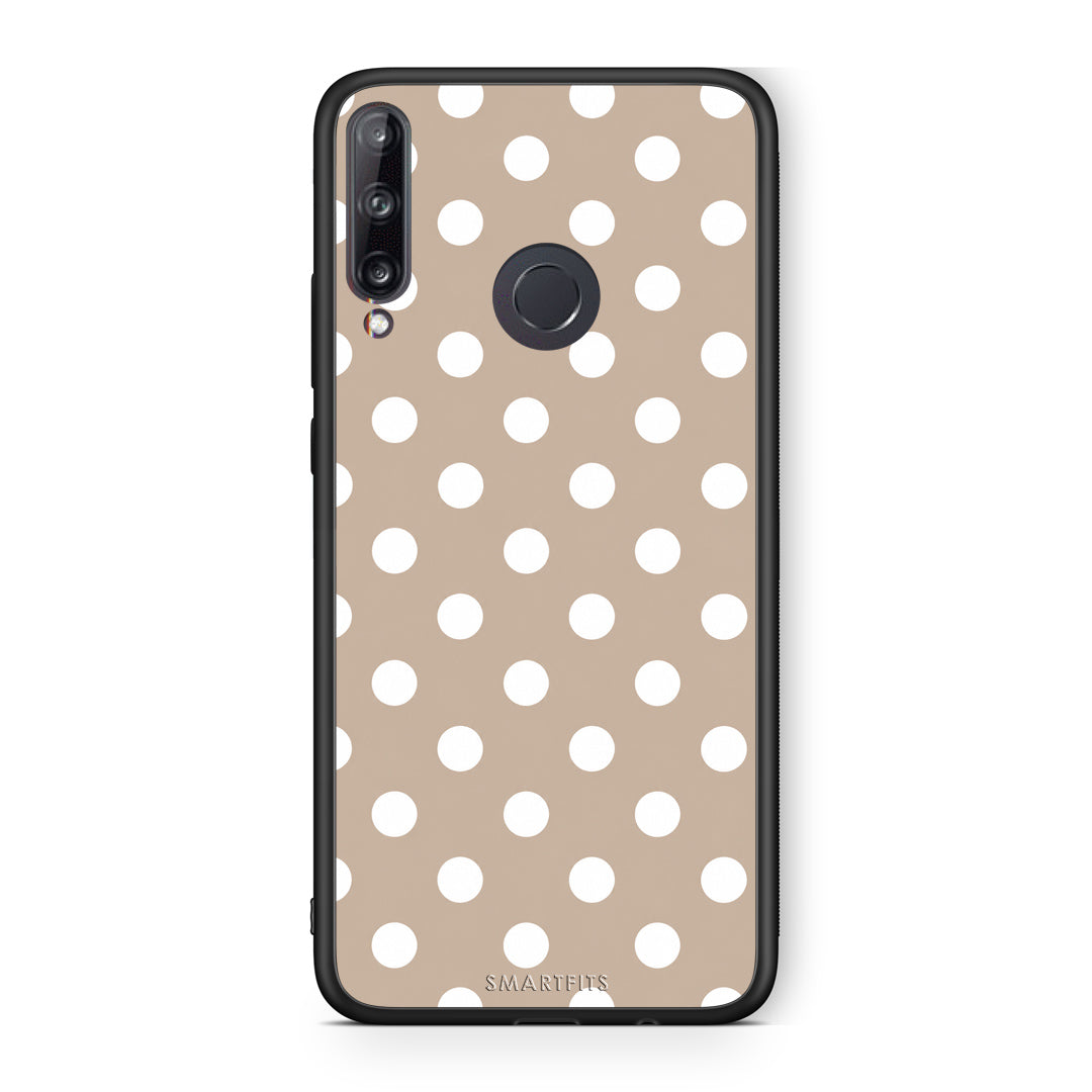 Θήκη Huawei P40 Lite E White Polka Dots on Taupe από τη Smartfits με σχέδιο στο πίσω μέρος και μαύρο περίβλημα | Huawei P40 Lite E White Polka Dots on Taupe case with colorful back and black bezels