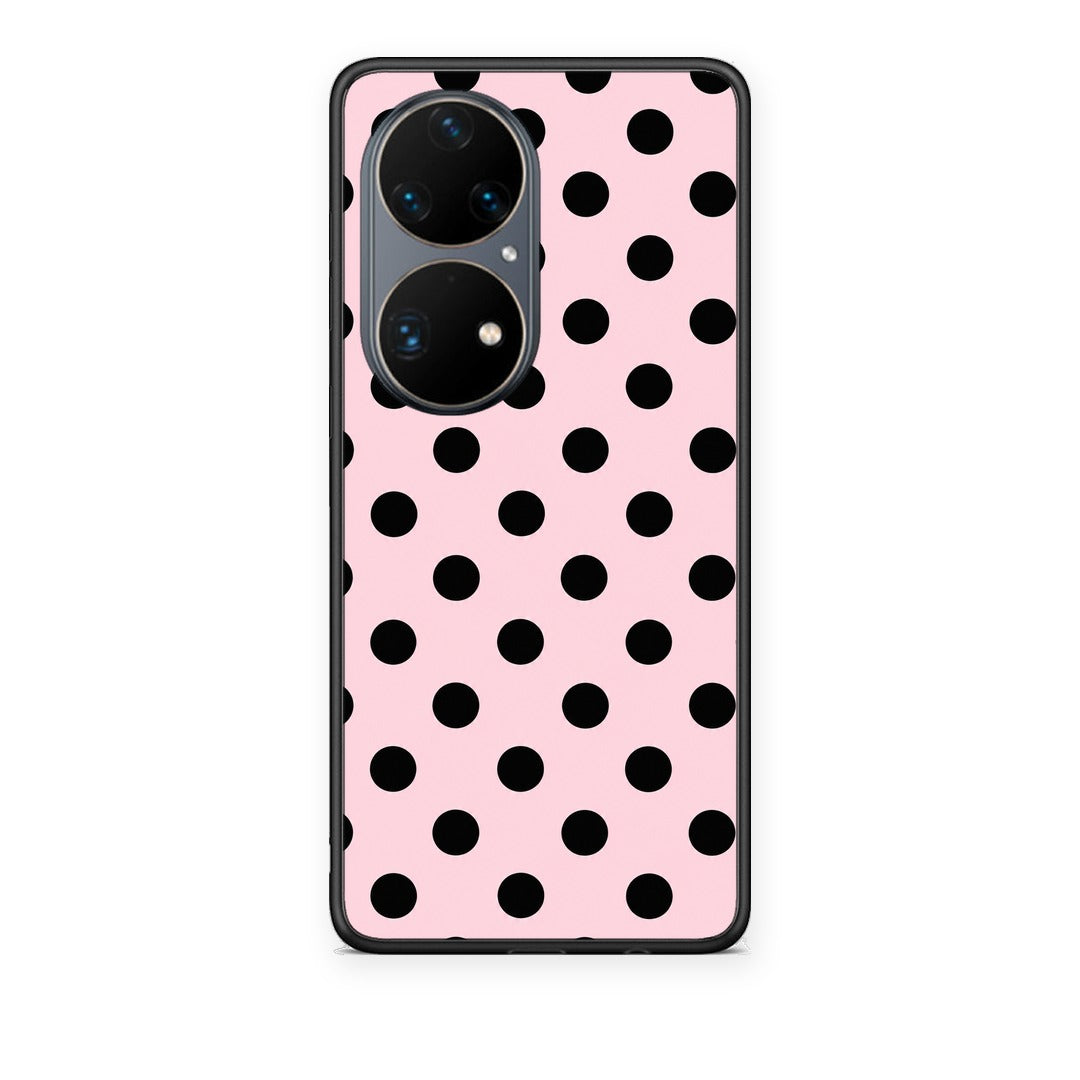 Θήκη Huawei P50 Pro Black Polka Dots on Pink από τη Smartfits με σχέδιο στο πίσω μέρος και μαύρο περίβλημα | Huawei P50 Pro Black Polka Dots on Pink case with colorful back and black bezels