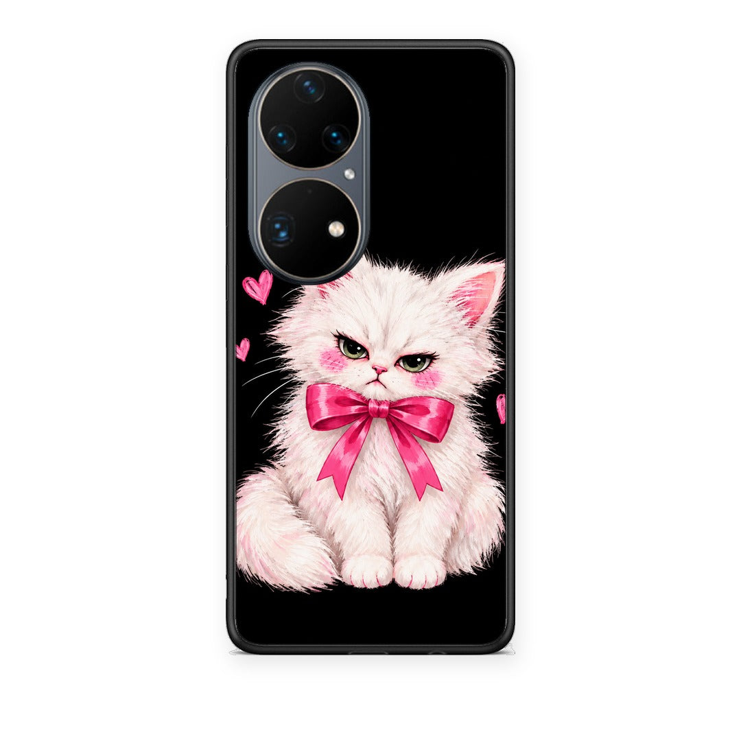 Θήκη Huawei P50 Pro Grumpy Party Kitten on Black από τη Smartfits με σχέδιο στο πίσω μέρος και μαύρο περίβλημα | Huawei P50 Pro Grumpy Party Kitten on Black case with colorful back and black bezels