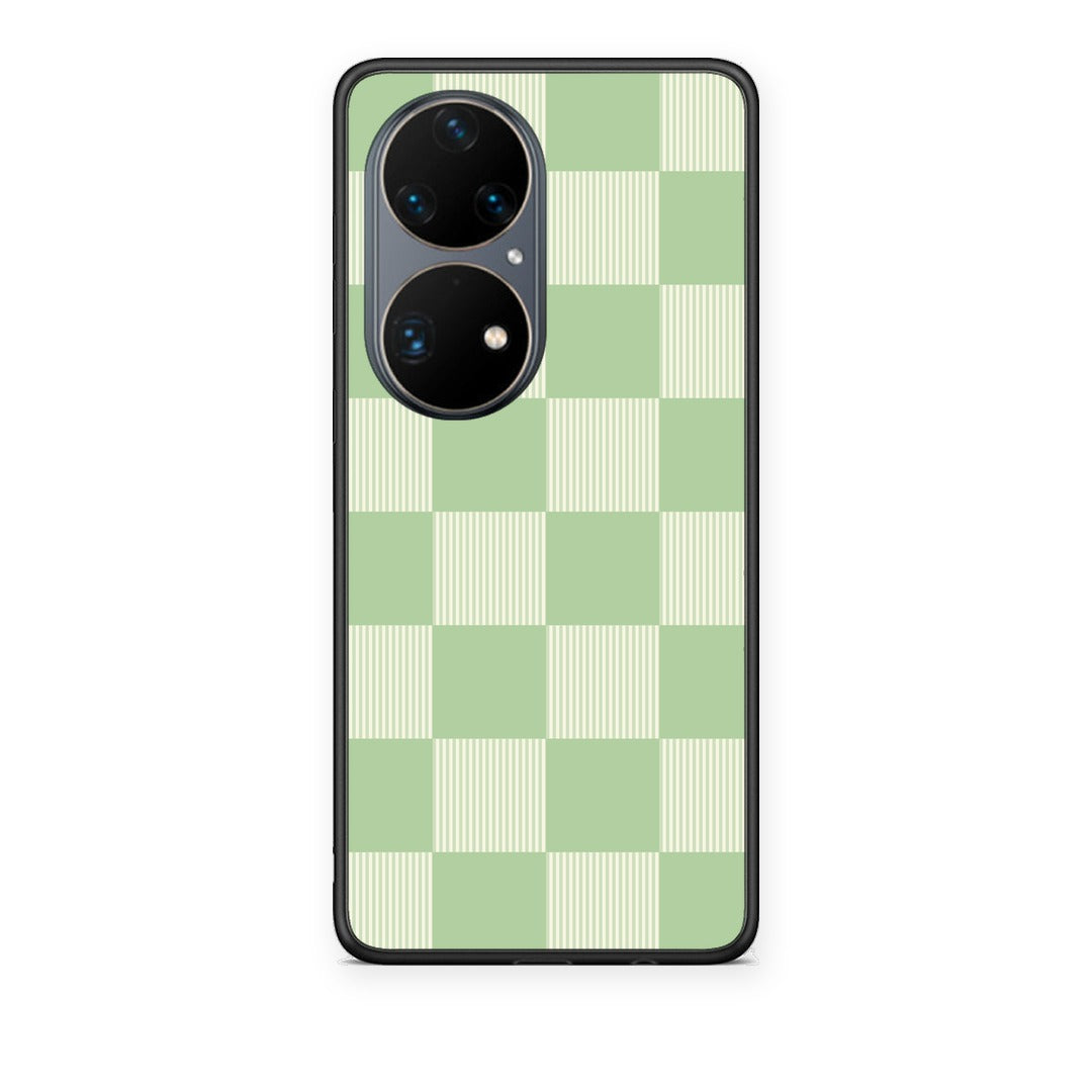 Θήκη Huawei P50 Pro Sage and Cream Striped Checks από τη Smartfits με σχέδιο στο πίσω μέρος και μαύρο περίβλημα | Huawei P50 Pro Sage and Cream Striped Checks case with colorful back and black bezels