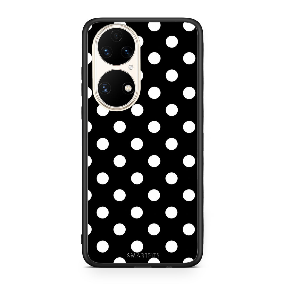 Θήκη Huawei P50 White Polka Dots on Black από τη Smartfits με σχέδιο στο πίσω μέρος και μαύρο περίβλημα | Huawei P50 White Polka Dots on Black case with colorful back and black bezels
