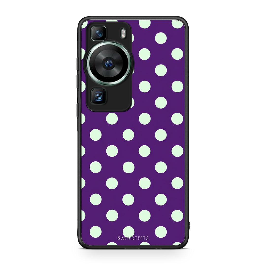Θήκη Huawei P60 Mint Polka Dots on Purple από τη Smartfits με σχέδιο στο πίσω μέρος και μαύρο περίβλημα | Huawei P60 Mint Polka Dots on Purple case with colorful back and black bezels