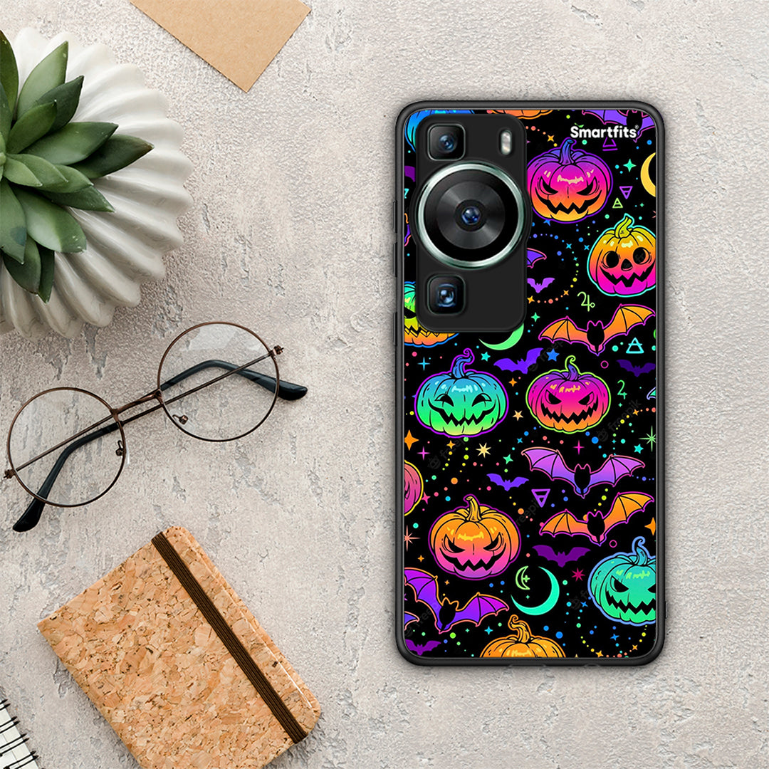 Θήκη Huawei P60 Neon Halloween από τη Smartfits με σχέδιο στο πίσω μέρος και μαύρο περίβλημα | Huawei P60 Neon Halloween Case with Colorful Back and Black Bezels