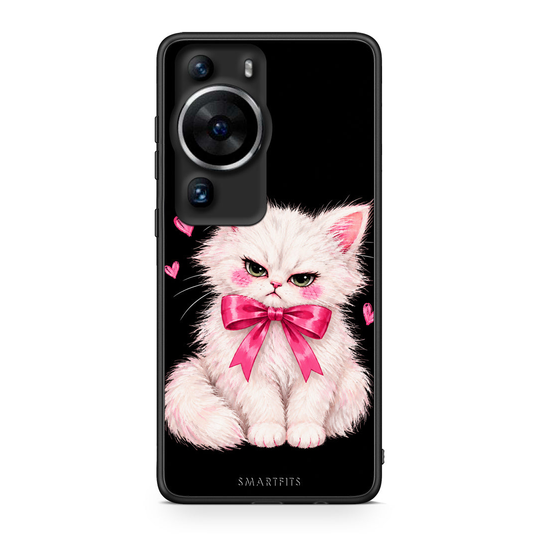 Θήκη Huawei P60 Pro Grumpy Party Kitten on Black από τη Smartfits με σχέδιο στο πίσω μέρος και μαύρο περίβλημα | Huawei P60 Pro Grumpy Party Kitten on Black case with colorful back and black bezels