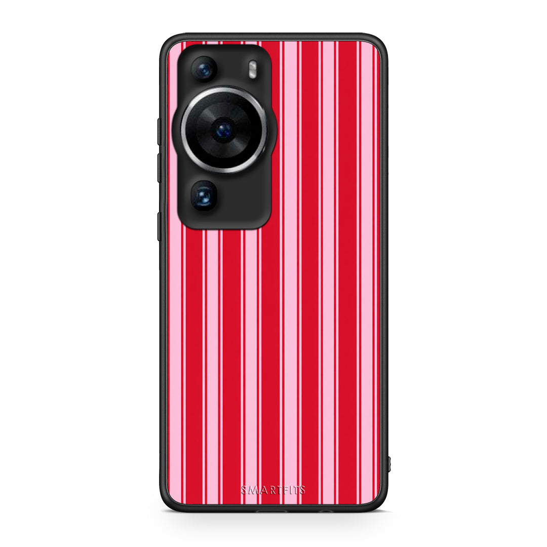 Θήκη Huawei P60 Pro Red and Pink Vertical Pinstripes από τη Smartfits με σχέδιο στο πίσω μέρος και μαύρο περίβλημα | Huawei P60 Pro Red and Pink Vertical Pinstripes case with colorful back and black bezels