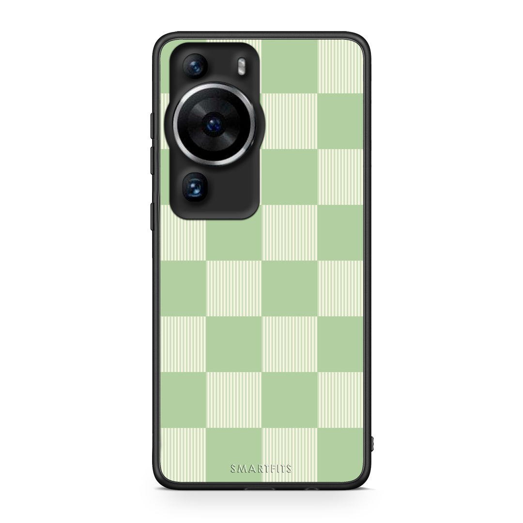 Θήκη Huawei P60 Pro Sage and Cream Striped Checks από τη Smartfits με σχέδιο στο πίσω μέρος και μαύρο περίβλημα | Huawei P60 Pro Sage and Cream Striped Checks case with colorful back and black bezels