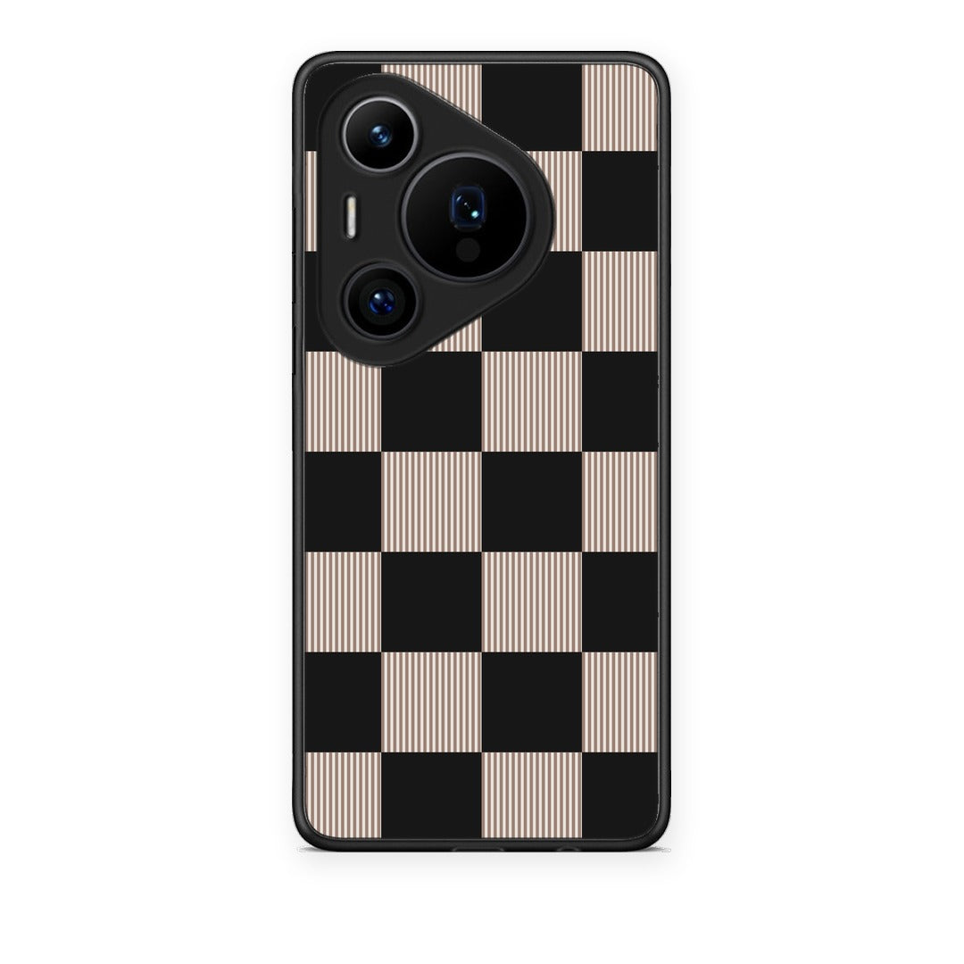 Θήκη Huawei Pura 70 Pro / 70 Pro+ Black and Taupe Striped Checks από τη Smartfits με σχέδιο στο πίσω μέρος και μαύρο περίβλημα | Huawei Pura 70 Pro / 70 Pro+ Black and Taupe Striped Checks case with colorful back and black bezels