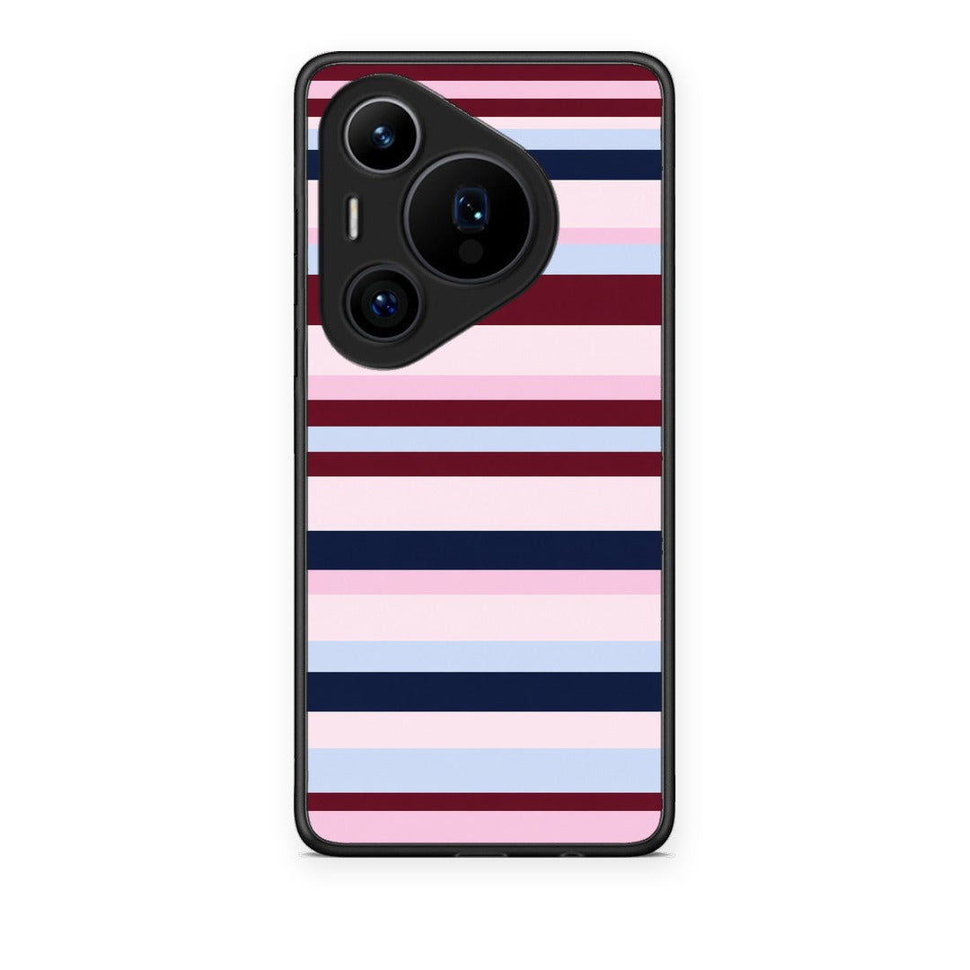 Θήκη Huawei Pura 70 Pro / 70 Pro+ Burgundy Pink and Blue Horizontal Stripes από τη Smartfits με σχέδιο στο πίσω μέρος και μαύρο περίβλημα | Huawei Pura 70 Pro / 70 Pro+ Burgundy Pink and Blue Horizontal Stripes case with colorful back and black bezels
