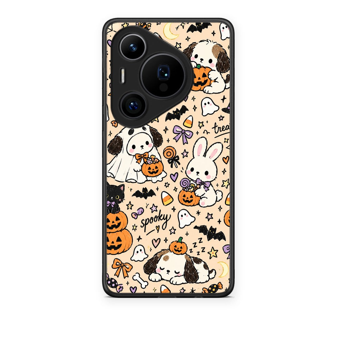 Θήκη Huawei Pura 70 Pro / 70 Pro+ Halloween Puppies and Friends on Cream από τη Smartfits με σχέδιο στο πίσω μέρος και μαύρο περίβλημα | Huawei Pura 70 Pro / 70 Pro+ Halloween Puppies and Friends on Cream case with colorful back and black bezels