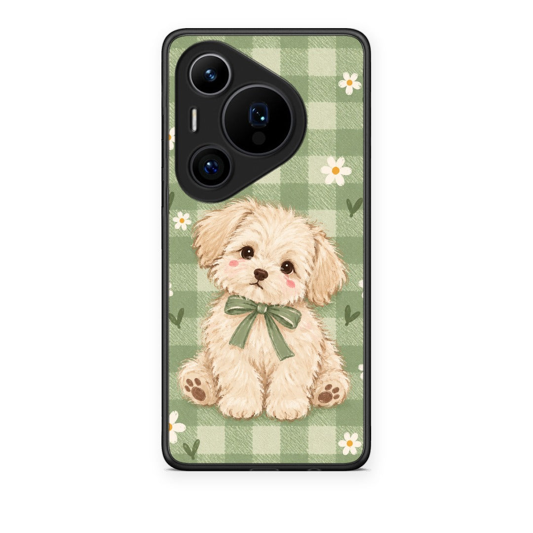 Θήκη Huawei Pura 70 Pro / 70 Pro+ Puppy and Daisies on Sage Gingham από τη Smartfits με σχέδιο στο πίσω μέρος και μαύρο περίβλημα | Huawei Pura 70 Pro / 70 Pro+ Puppy and Daisies on Sage Gingham case with colorful back and black bezels