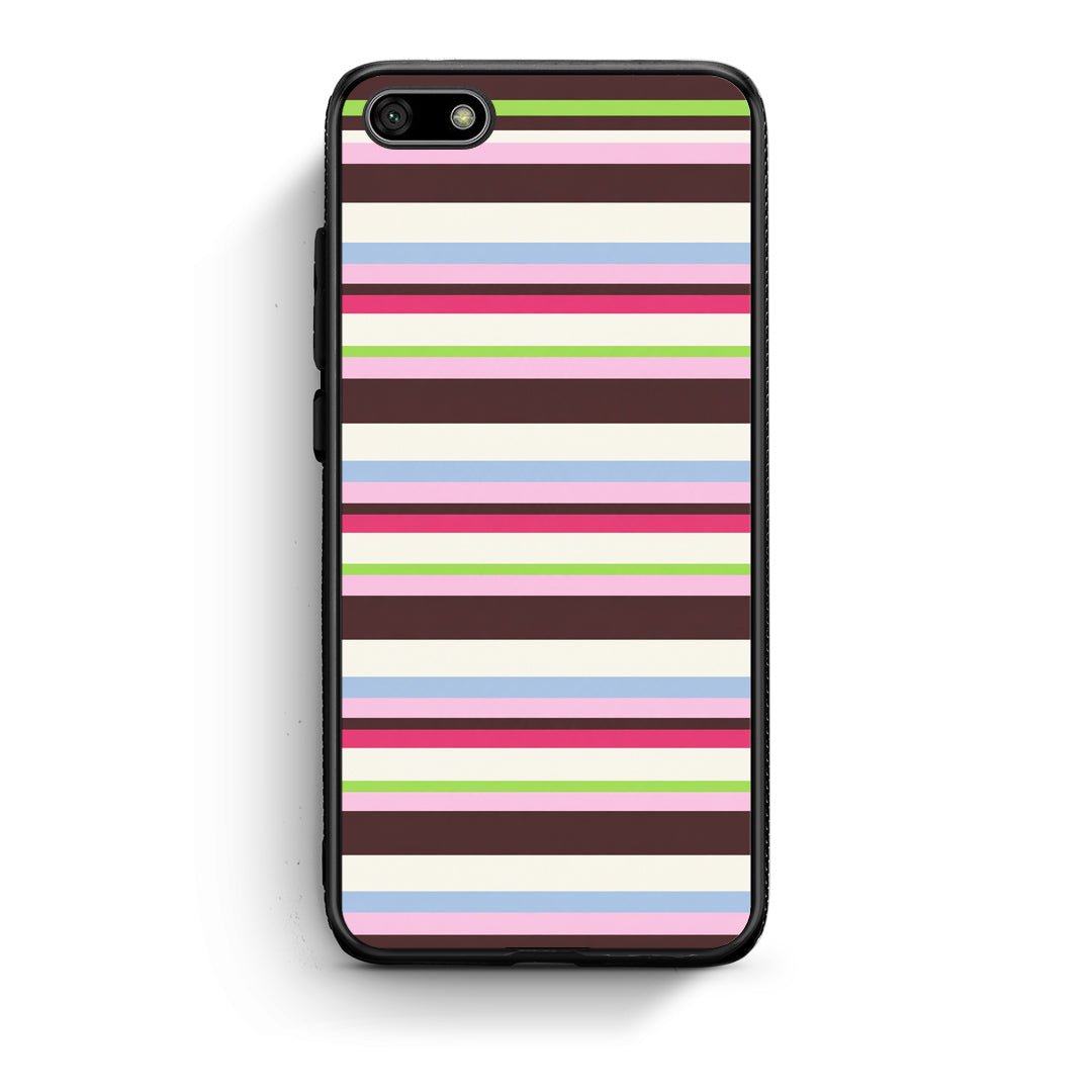 Θήκη Huawei Y5 2018 / Honor 7S Multicolour Horizontal Stripes από τη Smartfits με σχέδιο στο πίσω μέρος και μαύρο περίβλημα | Huawei Y5 2018 / Honor 7S Multicolour Horizontal Stripes case with colorful back and black bezels