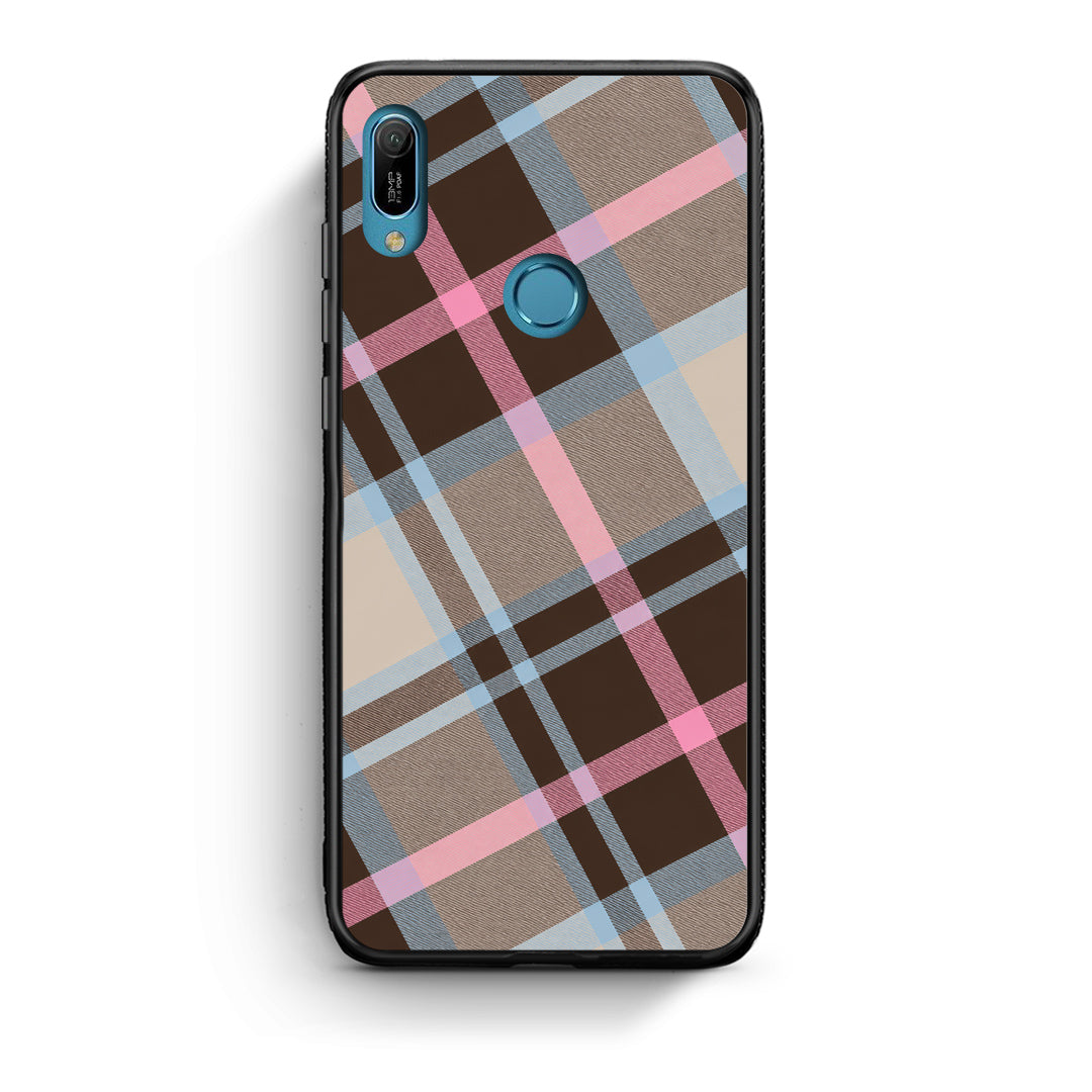 Θήκη Huawei Y6 2019 Brown Pink and Blue Diagonal Plaid από τη Smartfits με σχέδιο στο πίσω μέρος και μαύρο περίβλημα | Huawei Y6 2019 Brown Pink and Blue Diagonal Plaid case with colorful back and black bezels