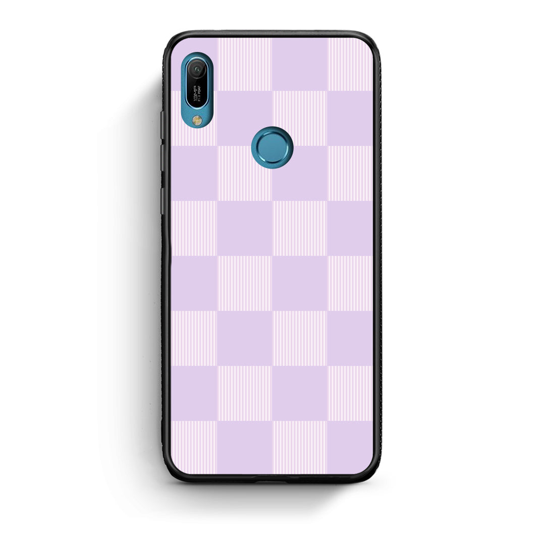 Θήκη Huawei Y6 2019 Lilac and Cream Striped Checks από τη Smartfits με σχέδιο στο πίσω μέρος και μαύρο περίβλημα | Huawei Y6 2019 Lilac and Cream Striped Checks case with colorful back and black bezels