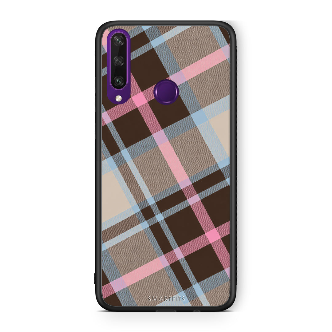 Θήκη Huawei Y6p Brown Pink and Blue Diagonal Plaid από τη Smartfits με σχέδιο στο πίσω μέρος και μαύρο περίβλημα | Huawei Y6p Brown Pink and Blue Diagonal Plaid case with colorful back and black bezels