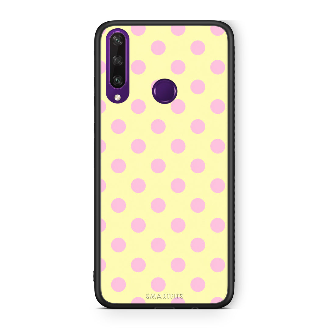 Θήκη Huawei Y6p Pink Polka Dots on Yellow από τη Smartfits με σχέδιο στο πίσω μέρος και μαύρο περίβλημα | Huawei Y6p Pink Polka Dots on Yellow case with colorful back and black bezels
