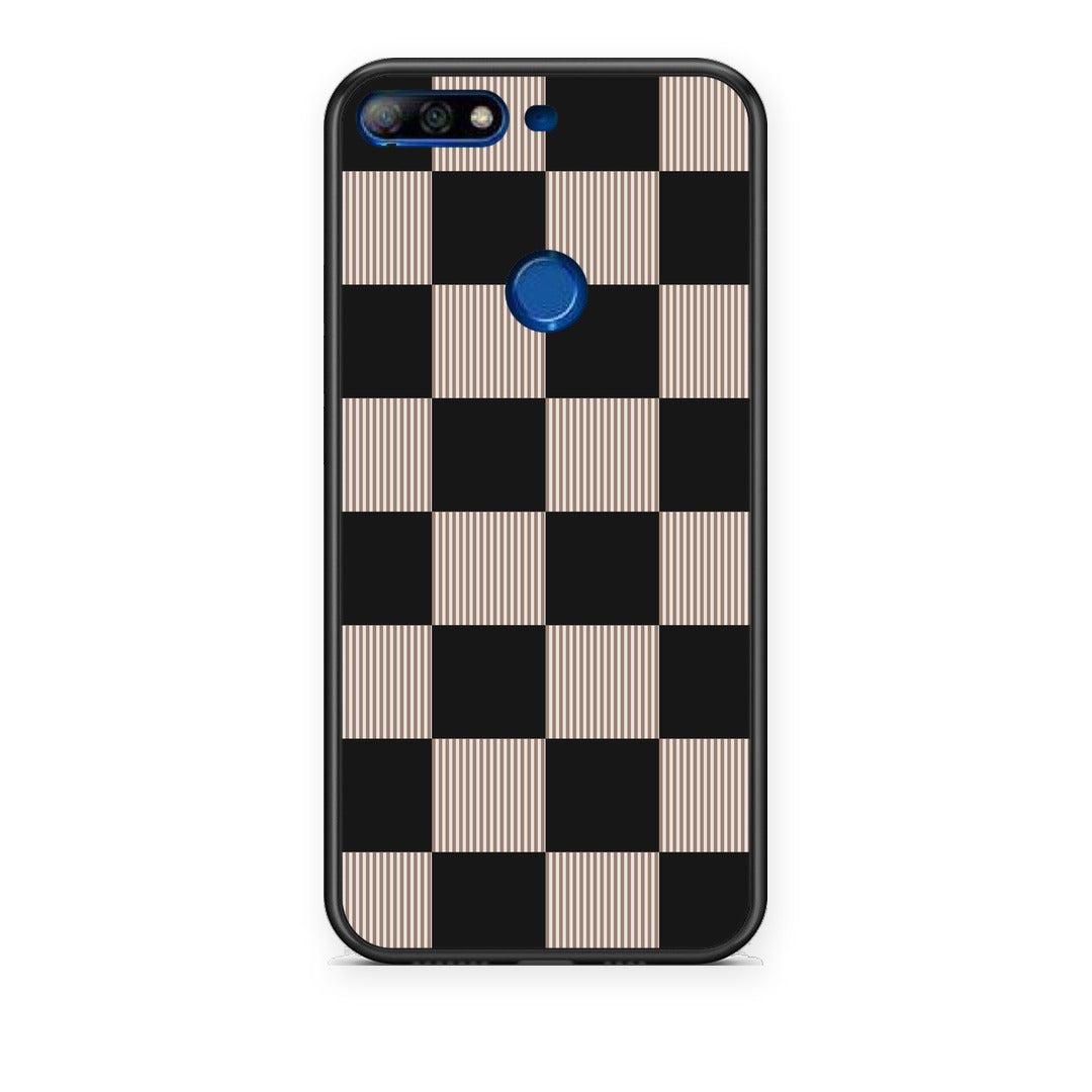 Θήκη Huawei Y7 2018 / Prime Y7 2018 / Honor 7C Black and Taupe Striped Checks από τη Smartfits με σχέδιο στο πίσω μέρος και μαύρο περίβλημα | Huawei Y7 2018 / Prime Y7 2018 / Honor 7C Black and Taupe Striped Checks case with colorful back and black bezels