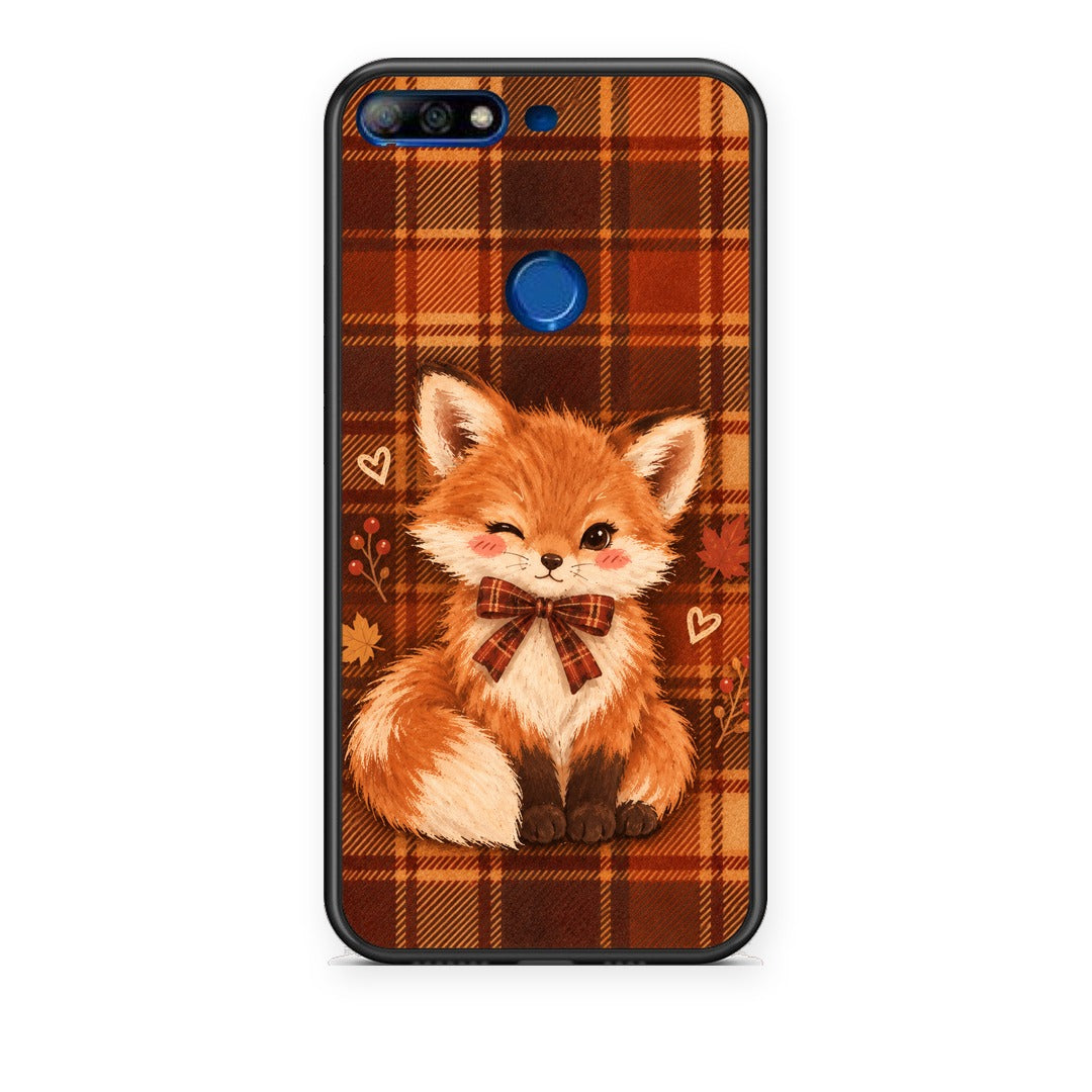 Θήκη Huawei Y7 2018 / Prime Y7 2018 / Honor 7C Fox on Autumn Tartan από τη Smartfits με σχέδιο στο πίσω μέρος και μαύρο περίβλημα | Huawei Y7 2018 / Prime Y7 2018 / Honor 7C Fox on Autumn Tartan case with colorful back and black bezels