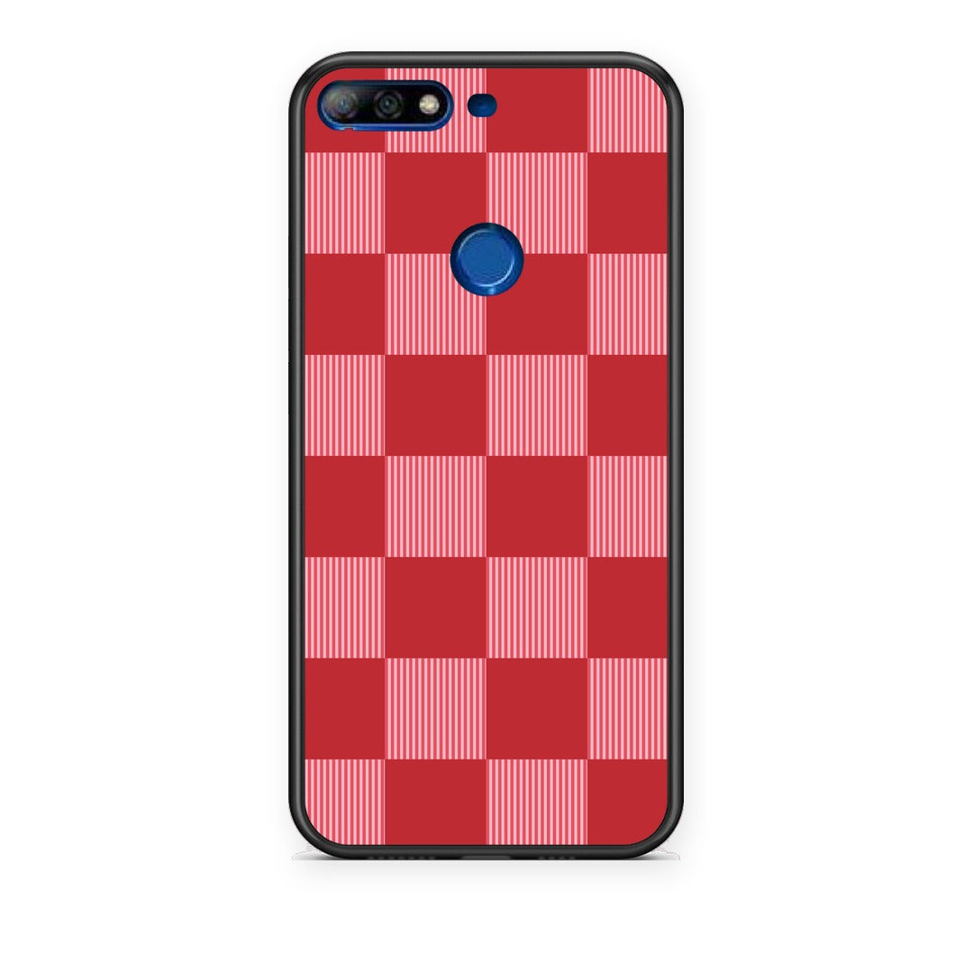 Θήκη Huawei Y7 2018 / Prime Y7 2018 / Honor 7C Red and Pink Striped Checks από τη Smartfits με σχέδιο στο πίσω μέρος και μαύρο περίβλημα | Huawei Y7 2018 / Prime Y7 2018 / Honor 7C Red and Pink Striped Checks case with colorful back and black bezels