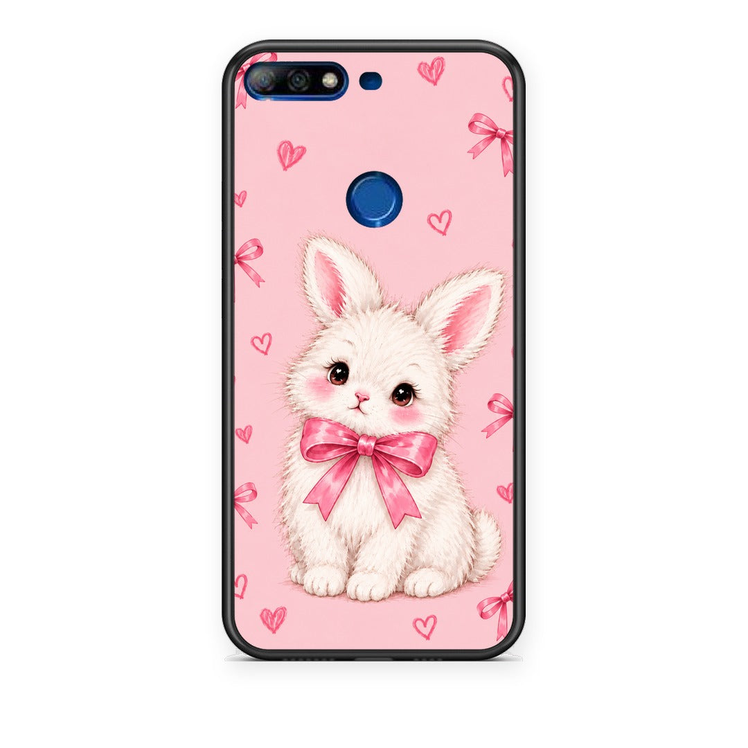 Θήκη Huawei Y7 2018 / Prime Y7 2018 / Honor 7C White Bunny and Pink Bows από τη Smartfits με σχέδιο στο πίσω μέρος και μαύρο περίβλημα | Huawei Y7 2018 / Prime Y7 2018 / Honor 7C White Bunny and Pink Bows case with colorful back and black bezels