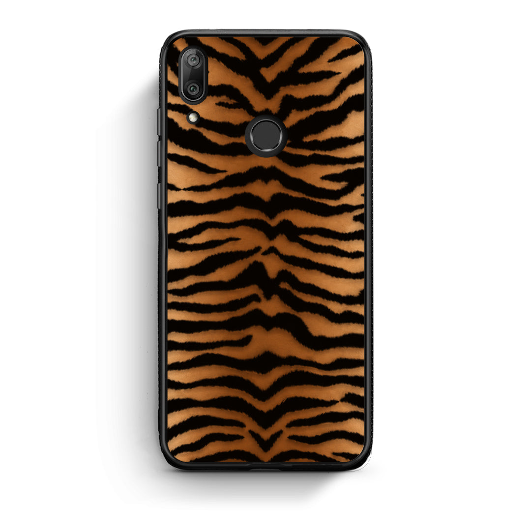 Θήκη Huawei Y7 2019 / Y7 Prime 2019 Tiger Print Orange and Black από τη Smartfits με σχέδιο στο πίσω μέρος και μαύρο περίβλημα | Huawei Y7 2019 / Y7 Prime 2019 Tiger Print Orange and Black case with colorful back and black bezels