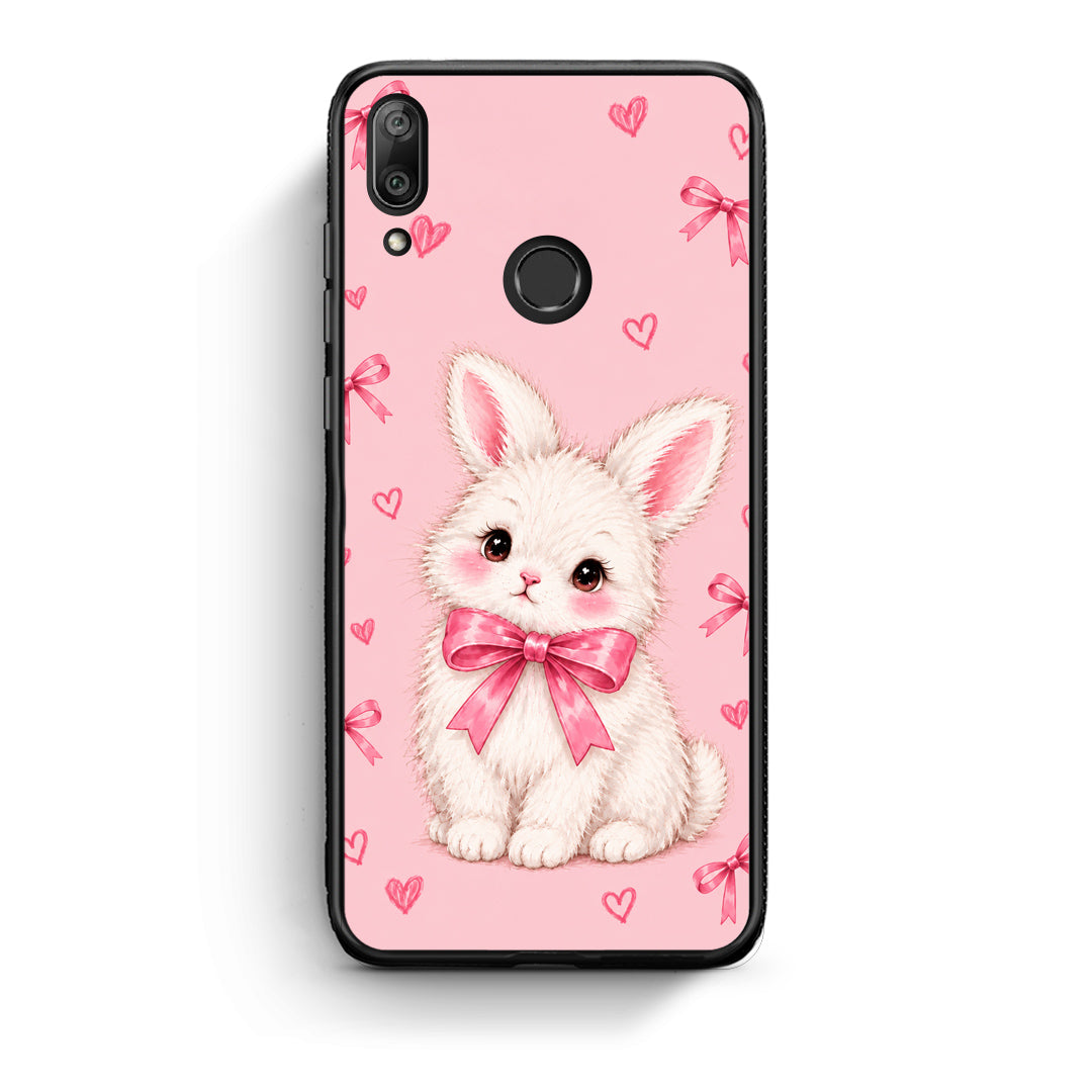 Θήκη Huawei Y7 2019 / Y7 Prime 2019 White Bunny and Pink Bows από τη Smartfits με σχέδιο στο πίσω μέρος και μαύρο περίβλημα | Huawei Y7 2019 / Y7 Prime 2019 White Bunny and Pink Bows case with colorful back and black bezels