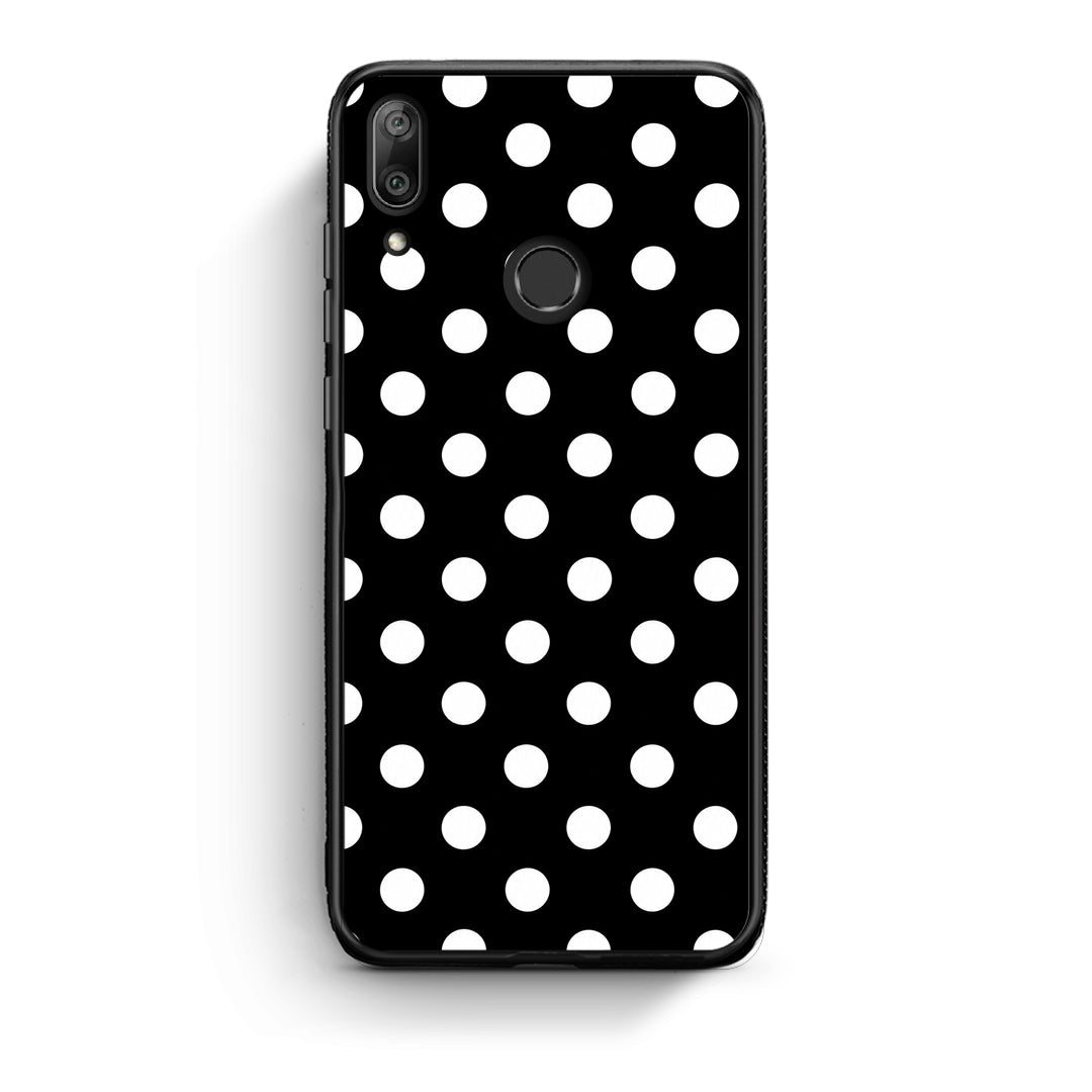 Θήκη Huawei Y7 2019 / Y7 Prime 2019 White Polka Dots on Black από τη Smartfits με σχέδιο στο πίσω μέρος και μαύρο περίβλημα | Huawei Y7 2019 / Y7 Prime 2019 White Polka Dots on Black case with colorful back and black bezels