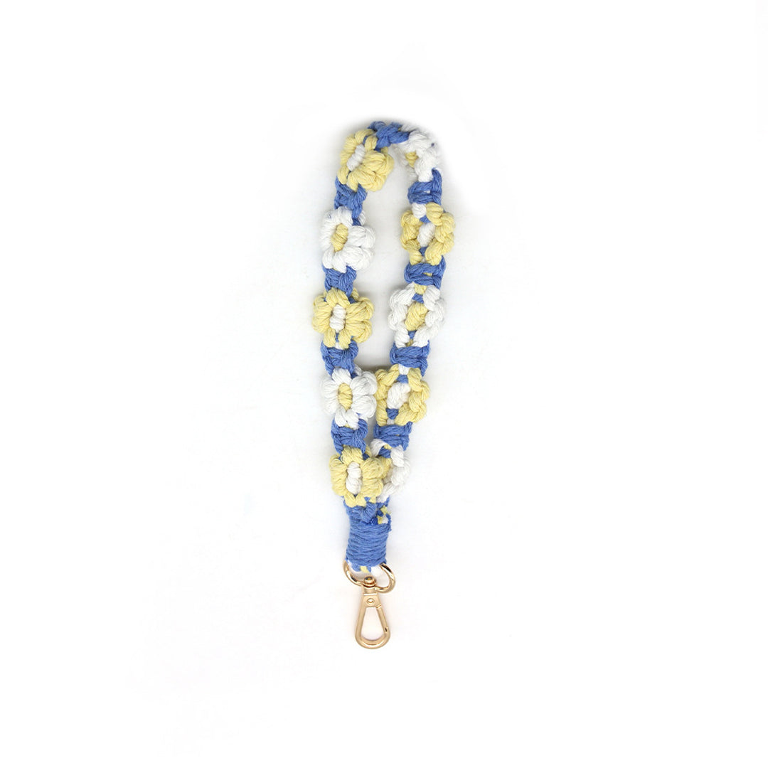 Macramé Floral Phone Strap Short Version - Γαλάζιο / Κίτρινο