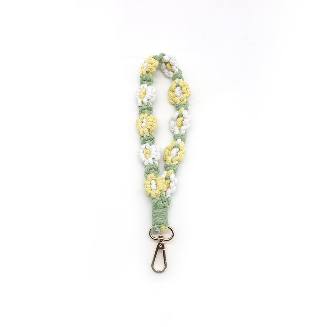 Macramé Floral Phone Strap Short Version - Πράσινο / Κίτρινο