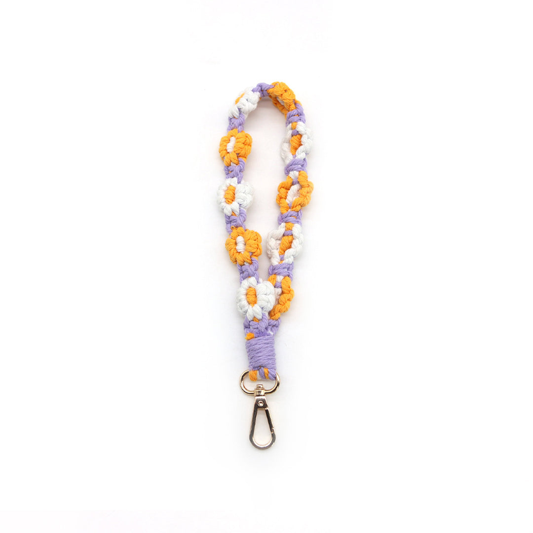 Macramé Floral Phone Strap Short Version - Λιλά / Πορτοκαλί