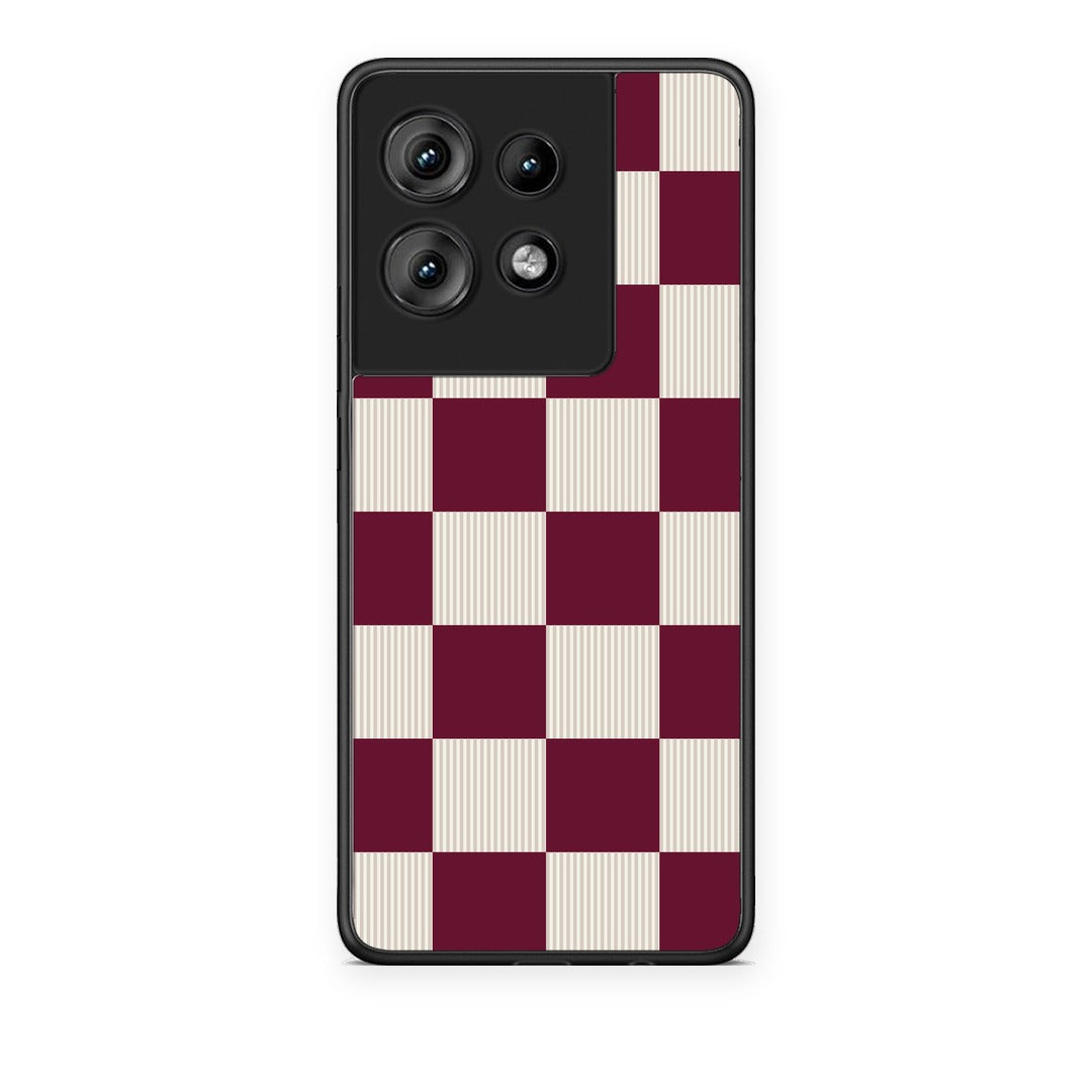 Θήκη Motorola Edge 50 Burgundy and Cream Striped Checks από τη Smartfits με σχέδιο στο πίσω μέρος και μαύρο περίβλημα | Motorola Edge 50 Burgundy and Cream Striped Checks case with colorful back and black bezels