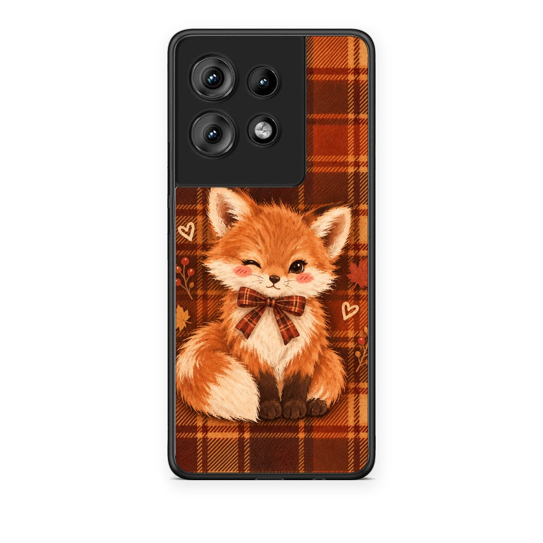 Θήκη Motorola Edge 50 Fox on Autumn Tartan από τη Smartfits με σχέδιο στο πίσω μέρος και μαύρο περίβλημα | Motorola Edge 50 Fox on Autumn Tartan case with colorful back and black bezels