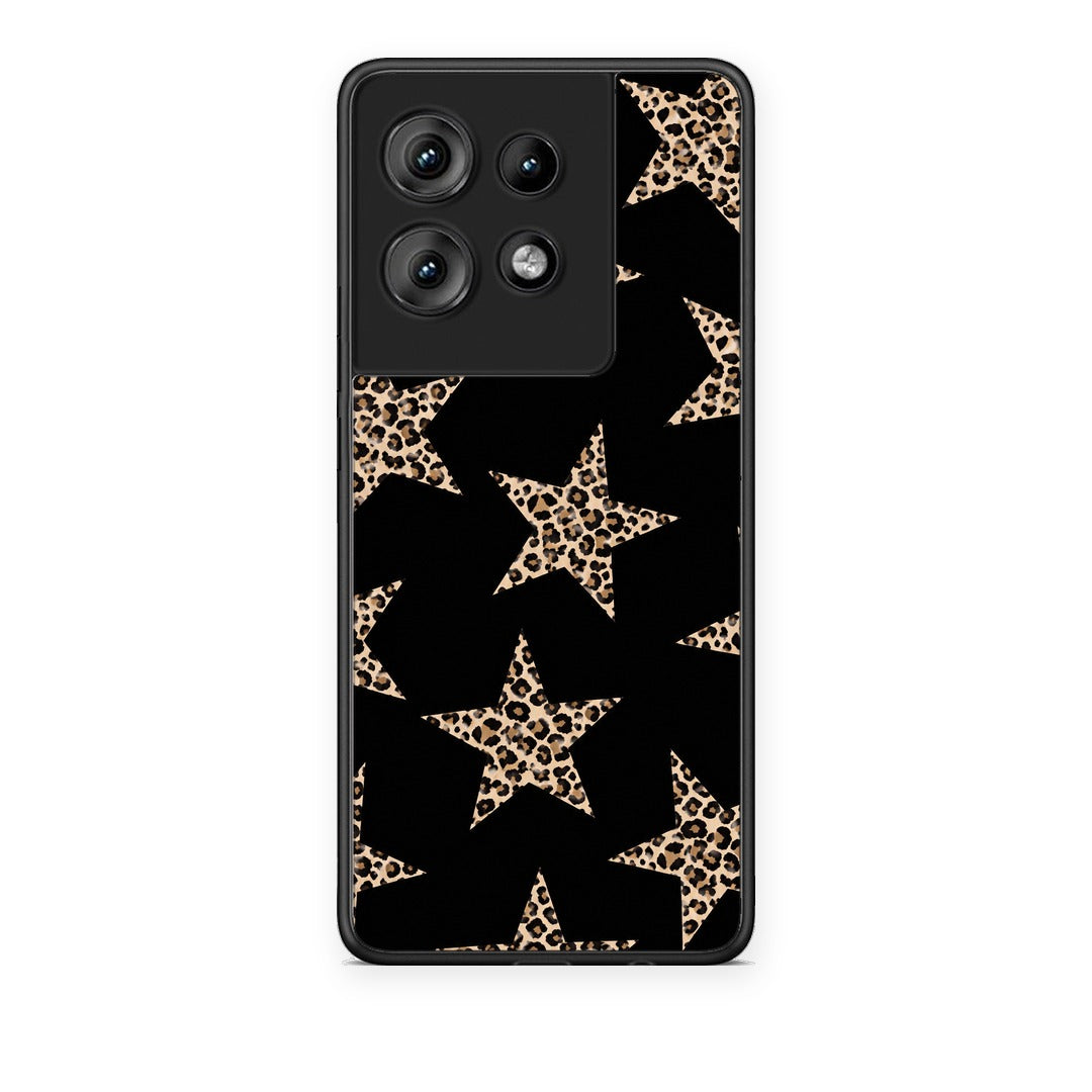 Θήκη Motorola Edge 50 Leopard Stars on Black από τη Smartfits με σχέδιο στο πίσω μέρος και μαύρο περίβλημα | Motorola Edge 50 Leopard Stars on Black case with colorful back and black bezels