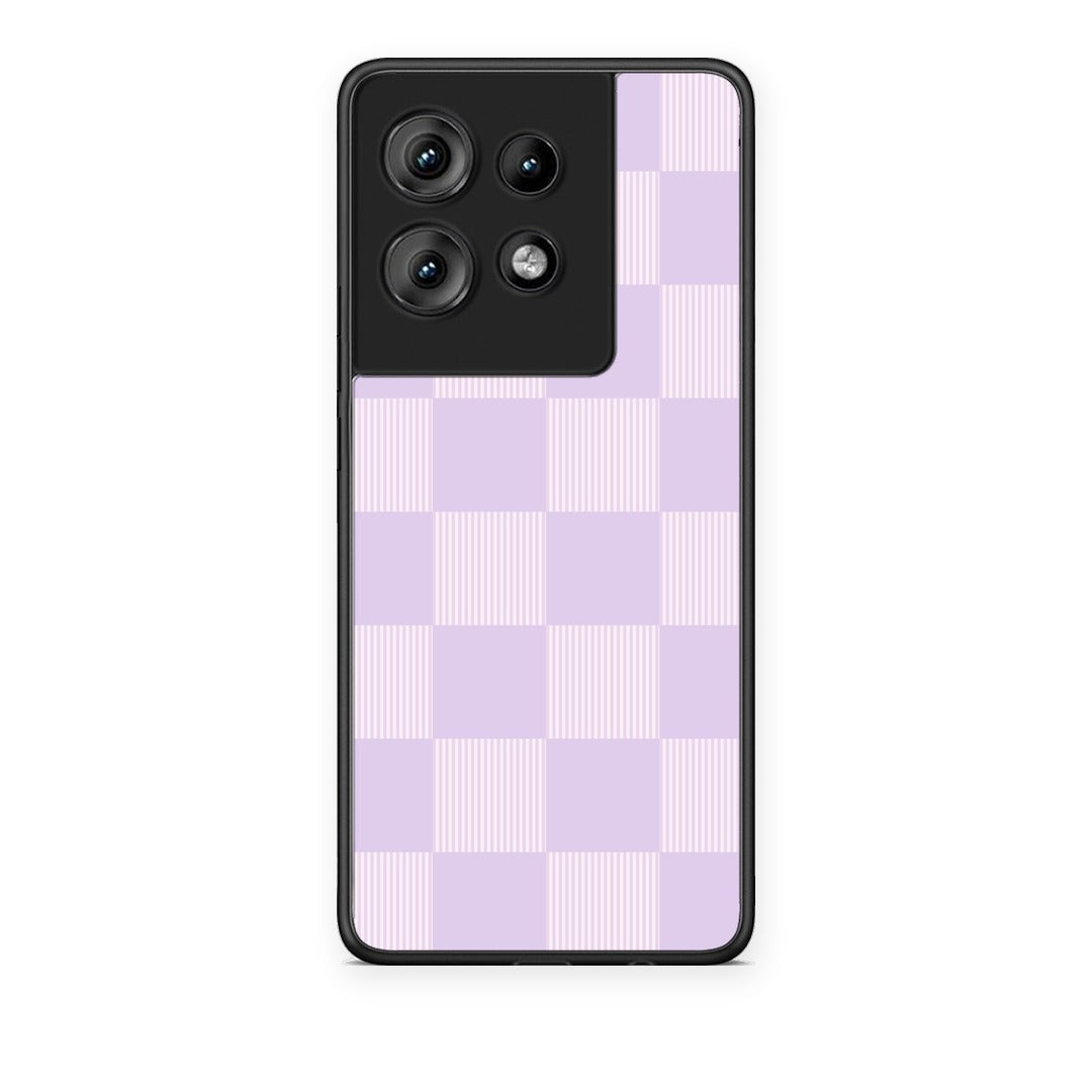 Θήκη Motorola Edge 50 Lilac and Cream Striped Checks από τη Smartfits με σχέδιο στο πίσω μέρος και μαύρο περίβλημα | Motorola Edge 50 Lilac and Cream Striped Checks case with colorful back and black bezels