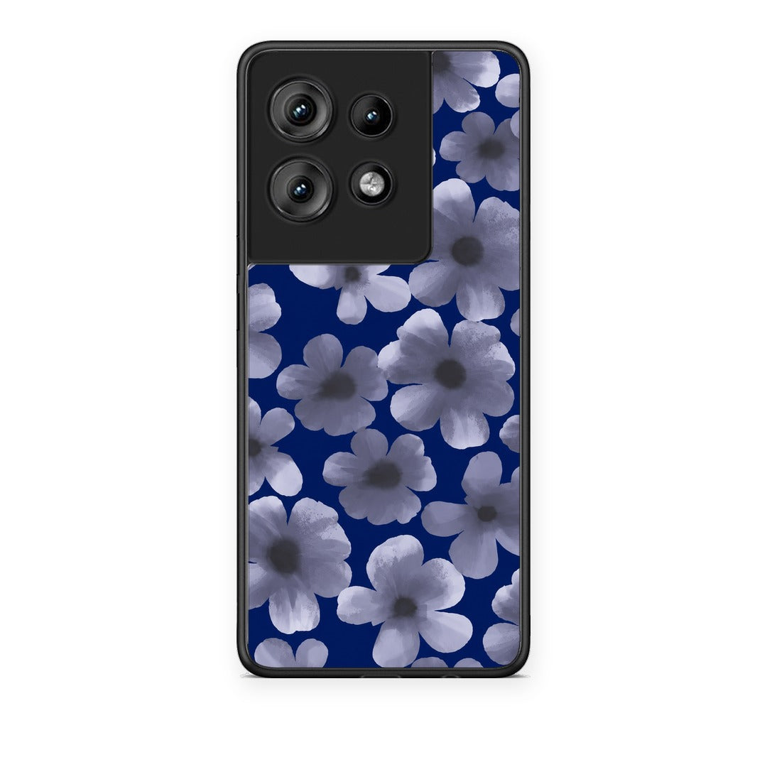 Θήκη Motorola Edge 50 Pale Blue Flowers on Navy από τη Smartfits με σχέδιο στο πίσω μέρος και μαύρο περίβλημα | Motorola Edge 50 Pale Blue Flowers on Navy case with colorful back and black bezels