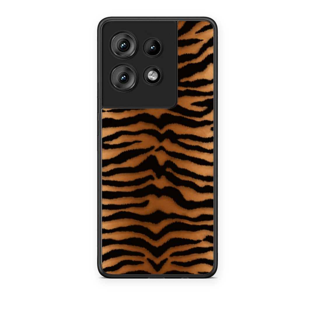Θήκη Motorola Edge 50 Tiger Print Orange and Black από τη Smartfits με σχέδιο στο πίσω μέρος και μαύρο περίβλημα | Motorola Edge 50 Tiger Print Orange and Black case with colorful back and black bezels